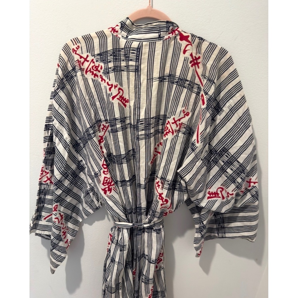 Vintage Japanese Cotton Calligraphy Kimono Robe Medium - Picture 6 of 7